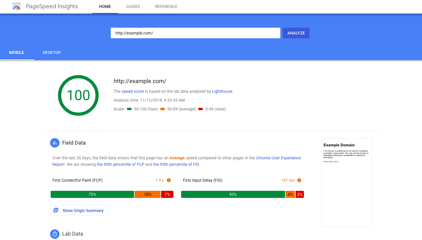 Pagespeed Insights graphic